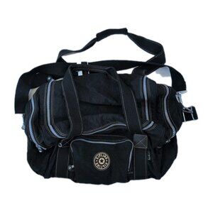 Vintage Kipling XL Black Camera Duffle Bag Black Nylon Multiple Zippers Gym Bag